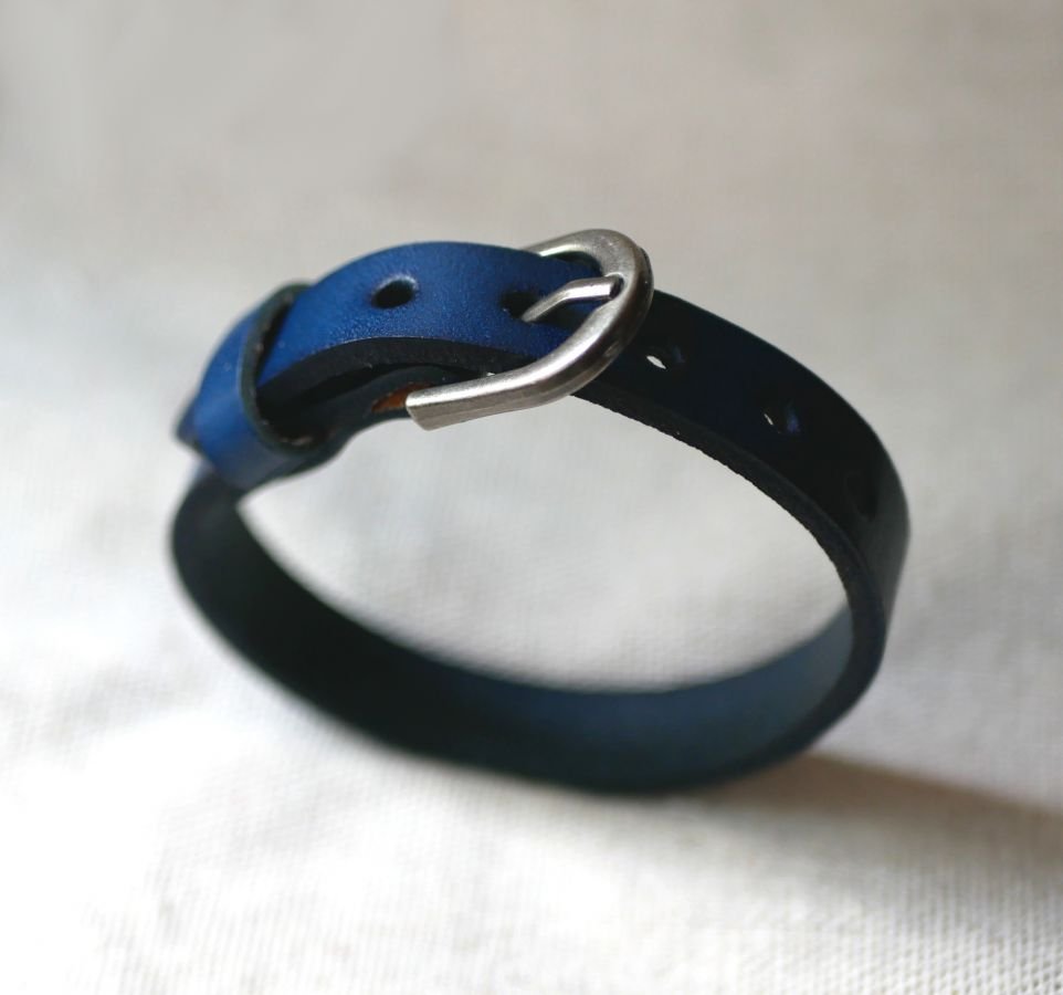 Bracelet Homme en cuir Bleu gravé à personnaliser 