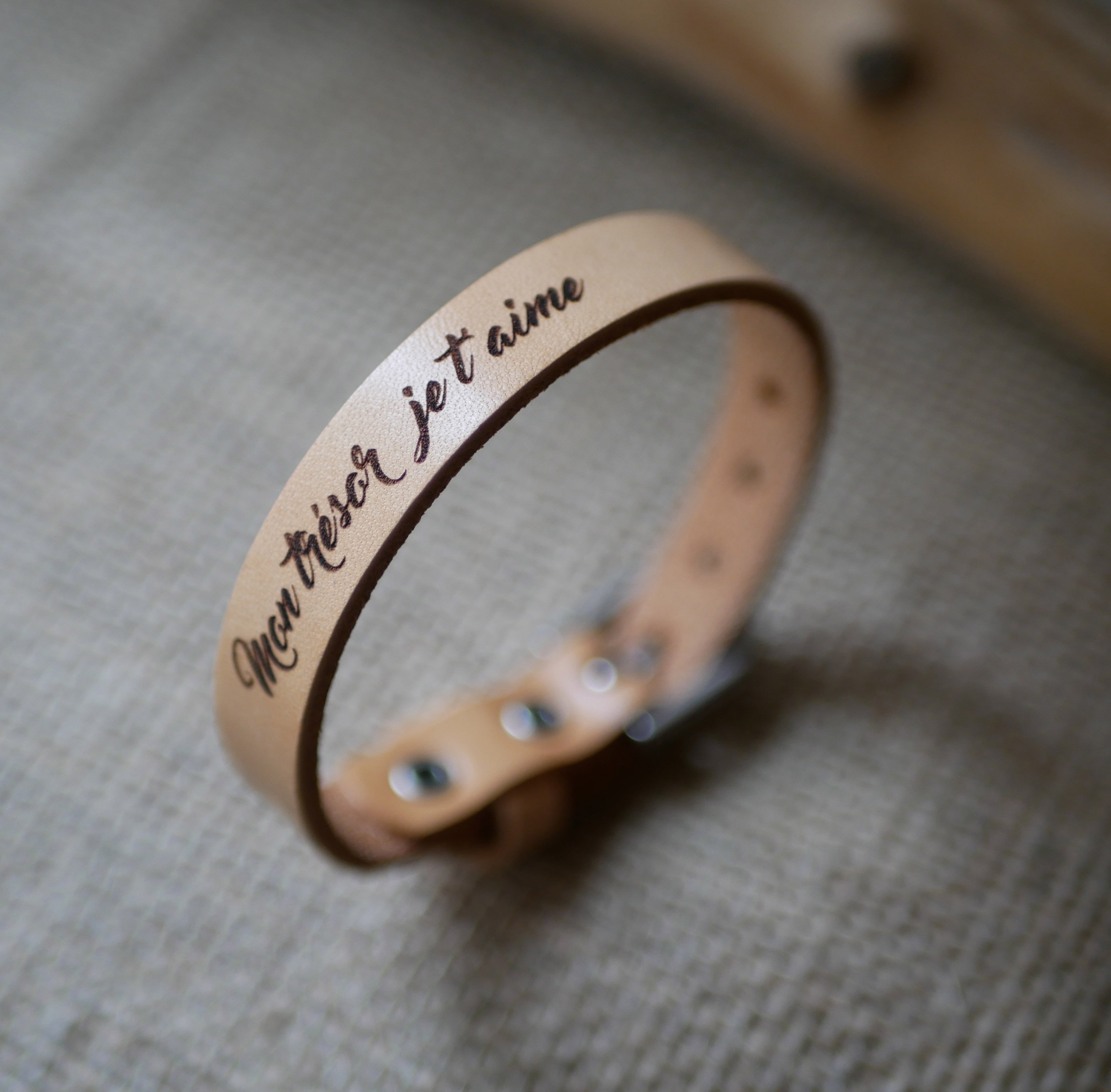 Bracelet Homme en cuir Naturel gravé à personnaliser 