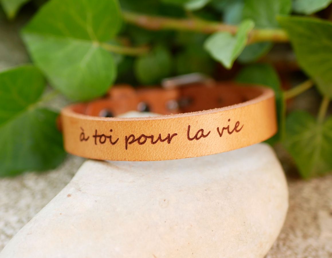 Bracelet Homme en cuir Naturel gravé à personnaliser 