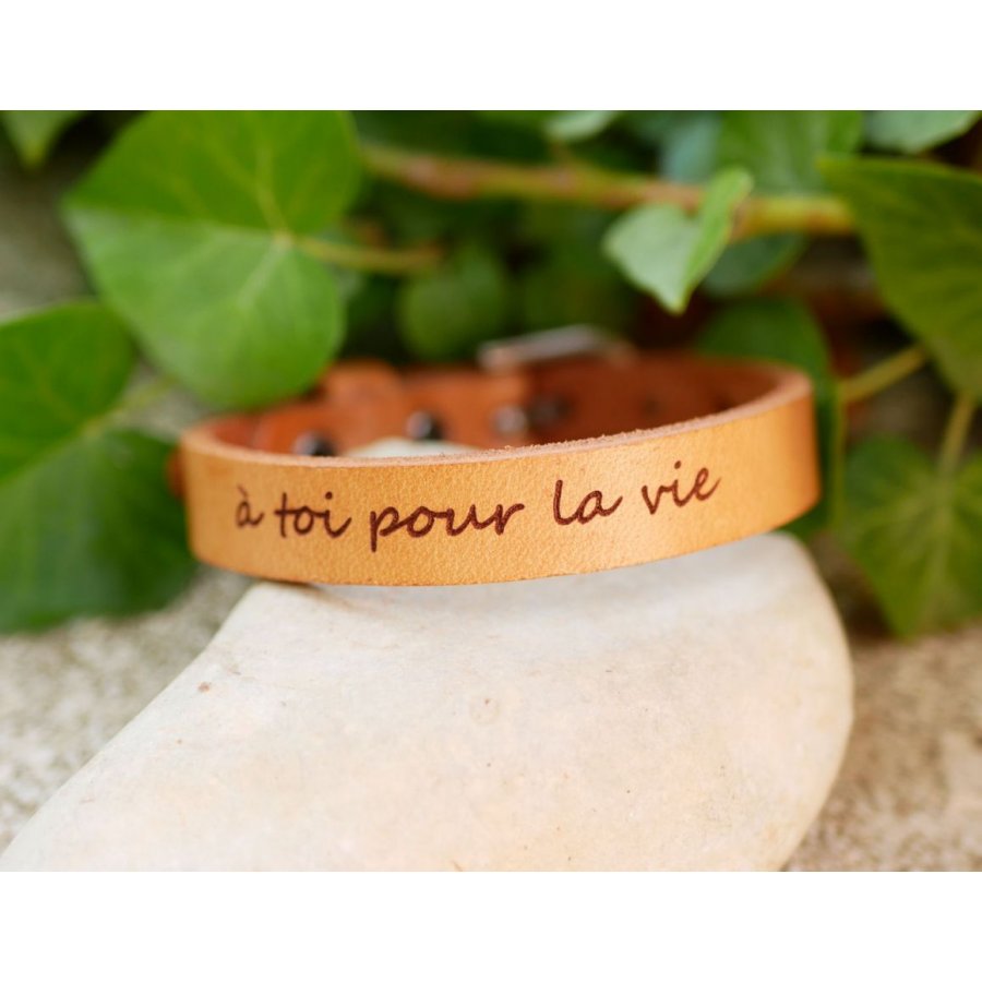 Bracelet Homme en cuir Naturel gravé à personnaliser 