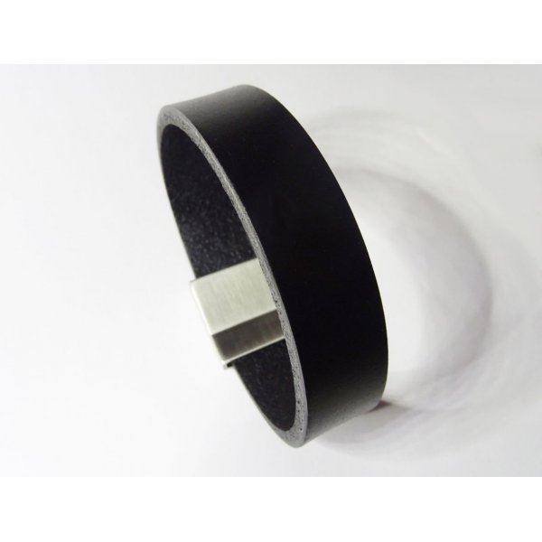 Bracelet Homme en cuir noir magn&eacute;tique &agrave; graver