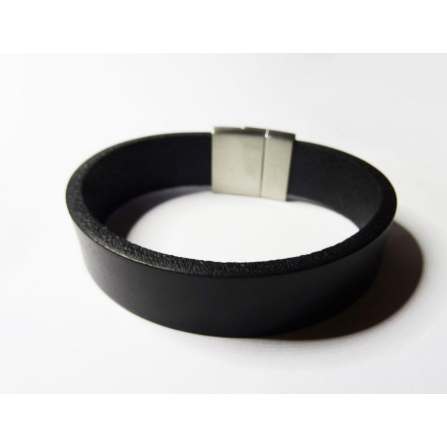 Bracelet Homme en cuir noir magnétique à graver