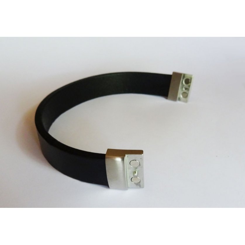 Bracelet Homme en cuir noir magnétique à graver