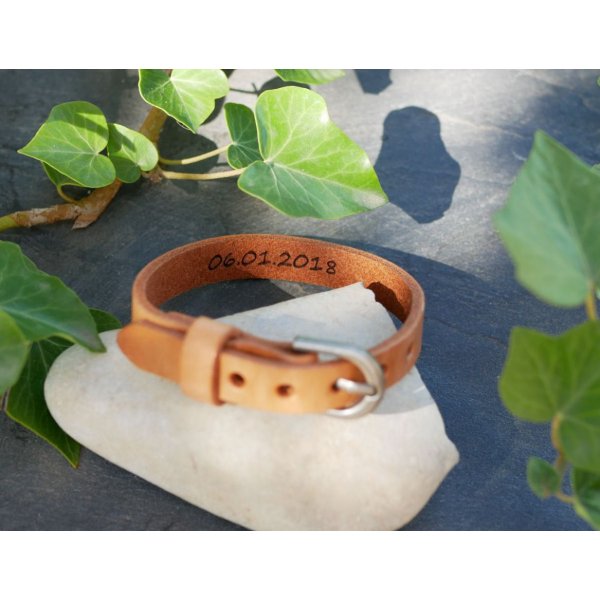 Bracelet Homme en cuir Naturel gravé à personnaliser 