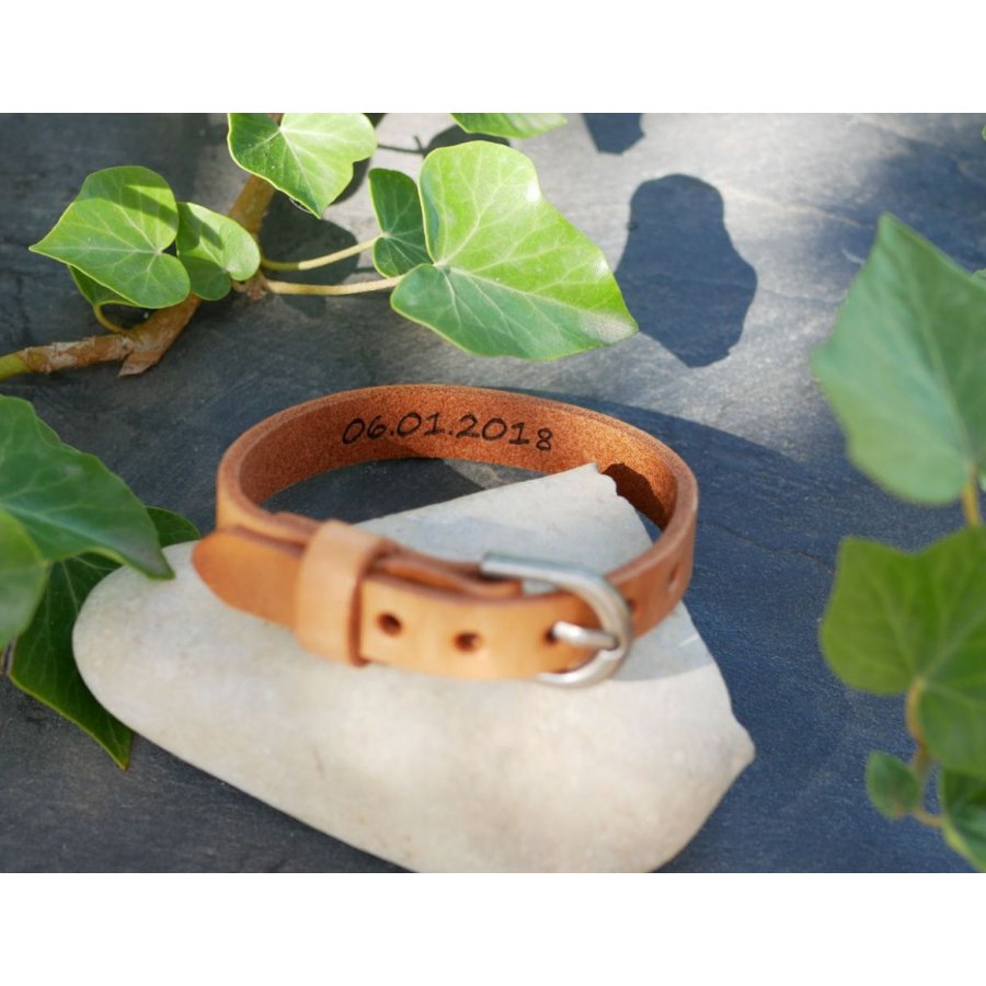 Bracelet Homme en cuir Naturel gravé à personnaliser 