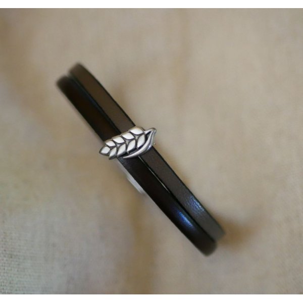 Bracelet duo de cuir et passant Epi de blé personnalisable, noces de froment homme et femme