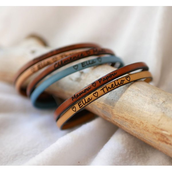 Bracelet homme en duo de cuir personnalisable par gravure