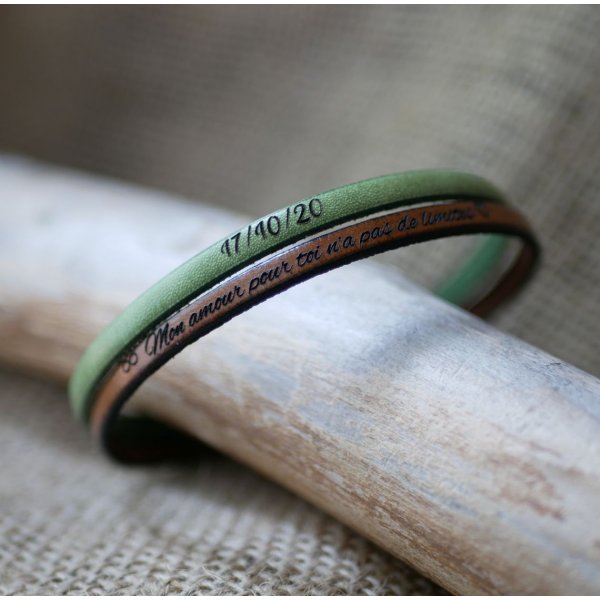 Bracelet homme en duo de cuir personnalisable par gravure