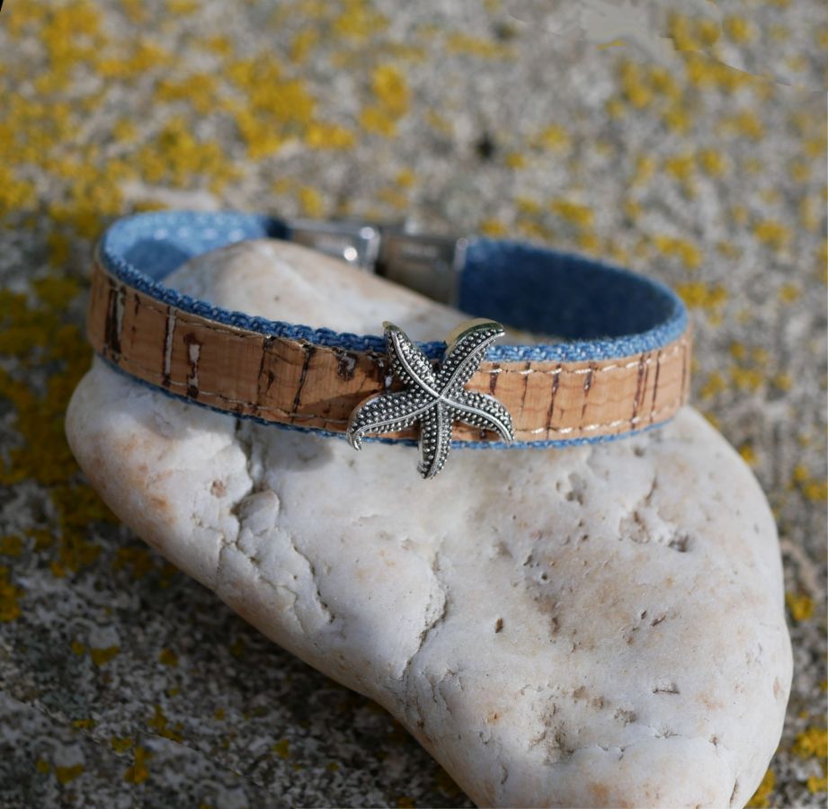Bracelet liège & jean's étoile de mer