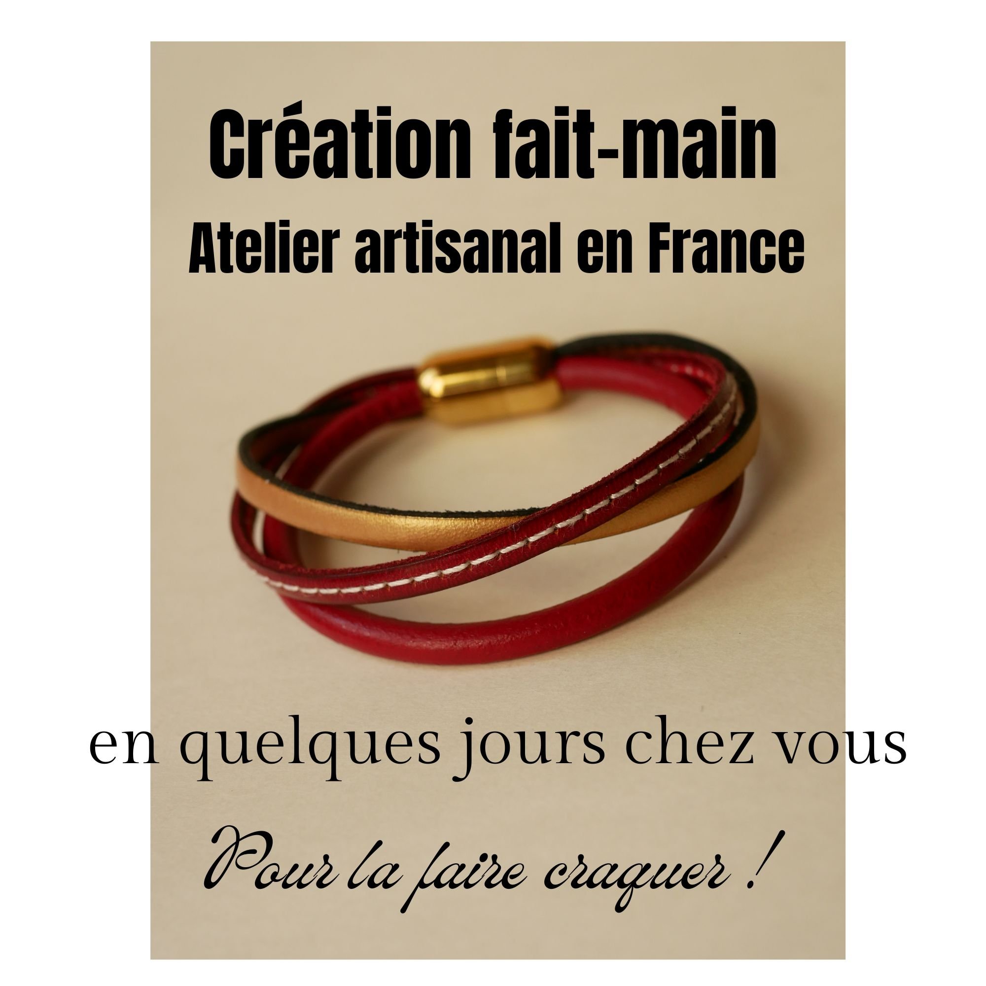 Bracelet manchette femme multi cuirs Rouge et Doré