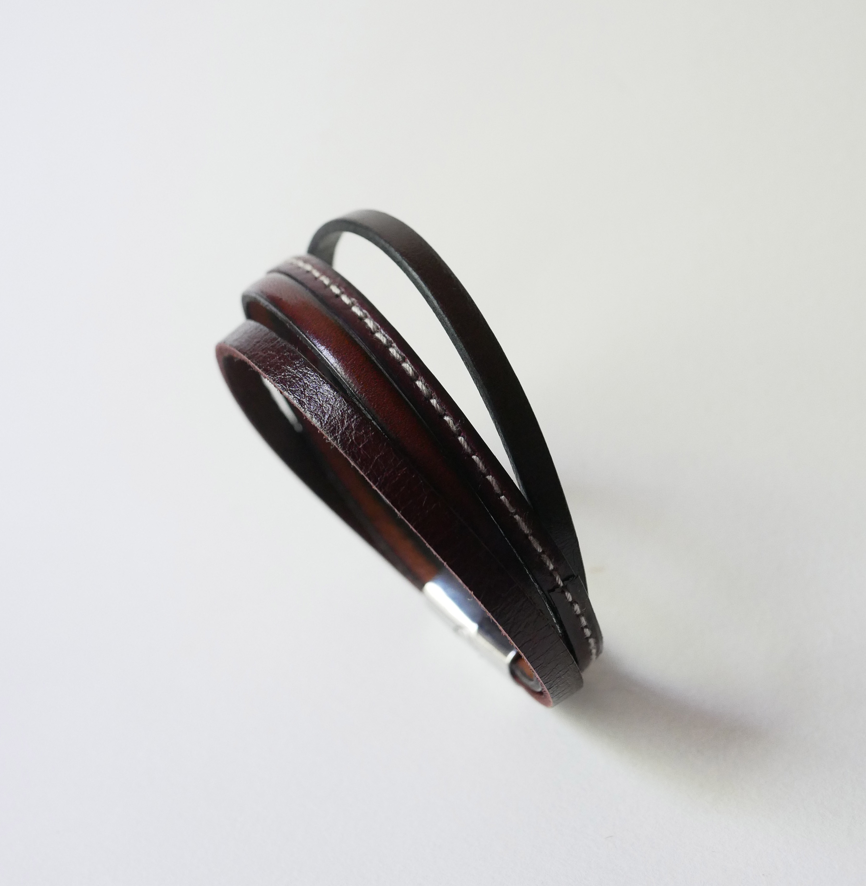 Bracelet manchette multi cuirs Marrons pour homme