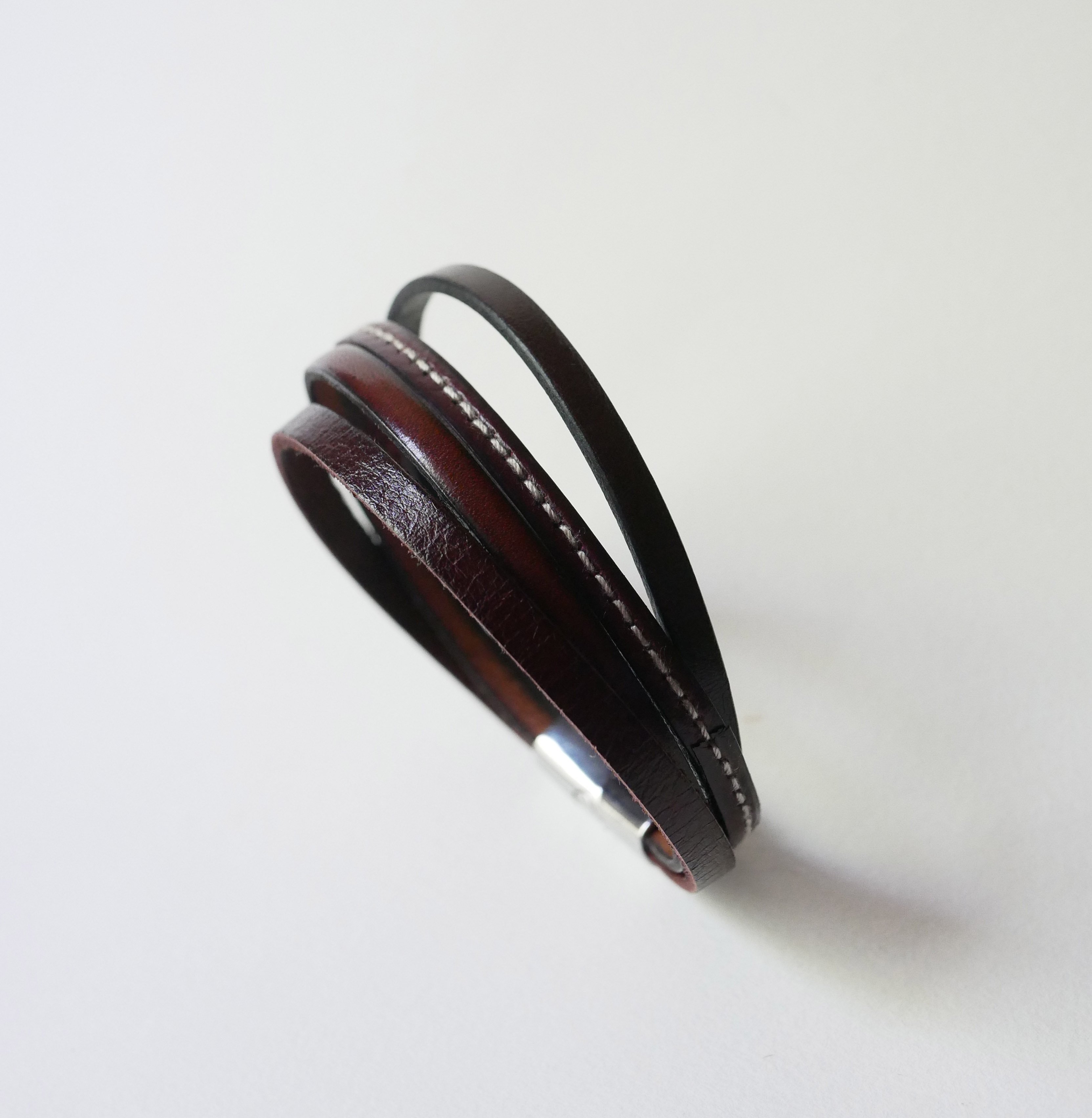 Bracelet manchette multi cuirs Marrons pour homme