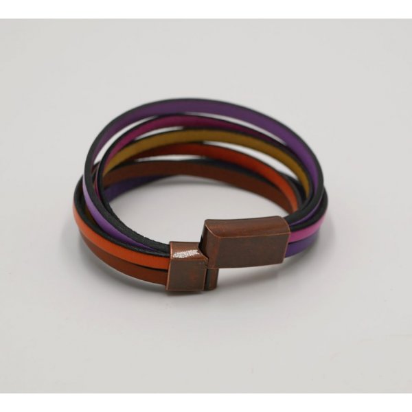 Bracelet manchette multi-cuirs coloris toniques