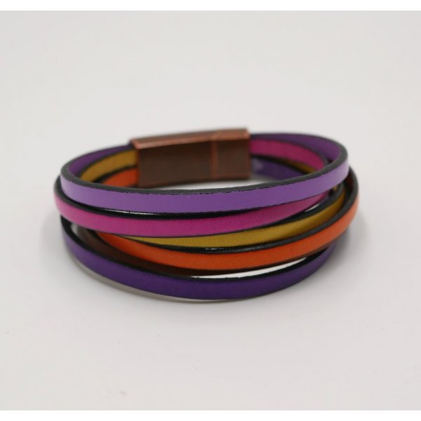 Bracelet manchette multi-cuirs coloris toniques
