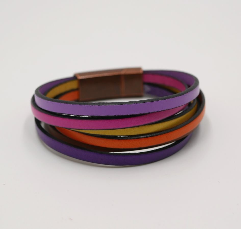 Bracelet manchette multi-cuirs coloris toniques