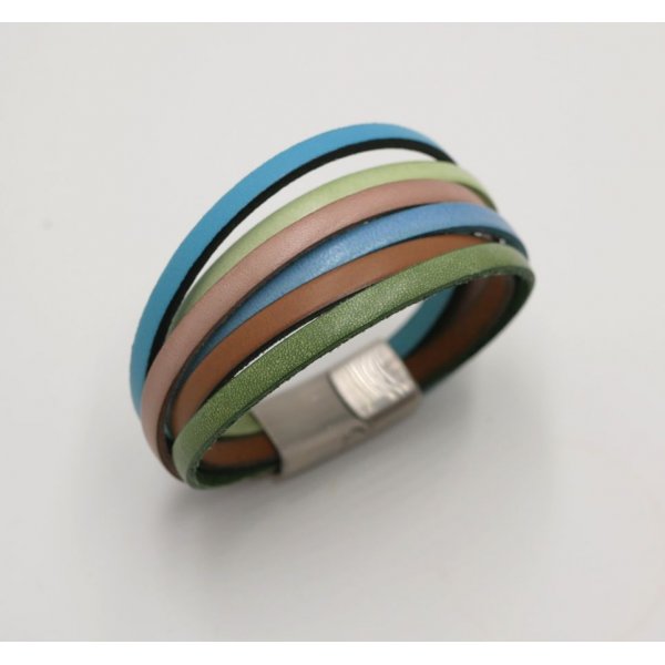 Bracelet manchette multi-cuirs coloris pastels
