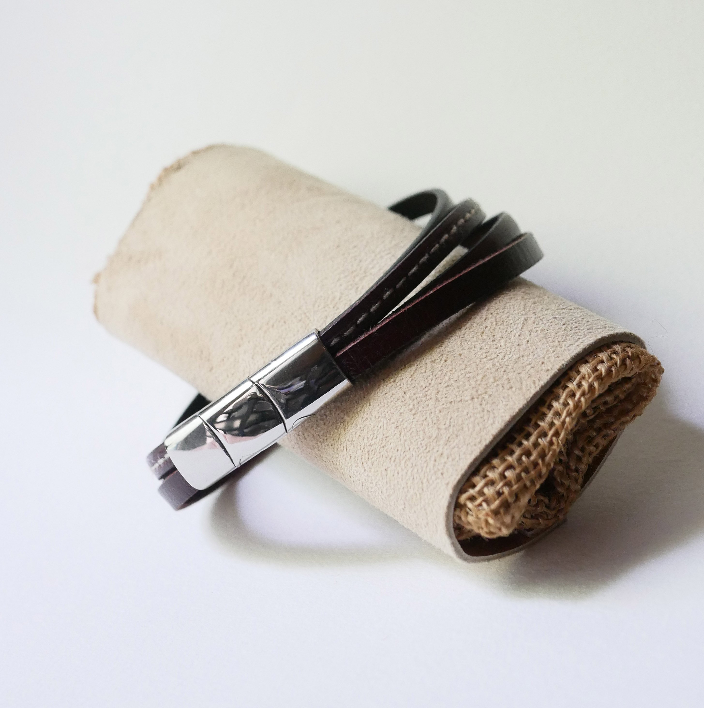 Bracelet manchette ajustable multi cuirs Marrons pour homme 