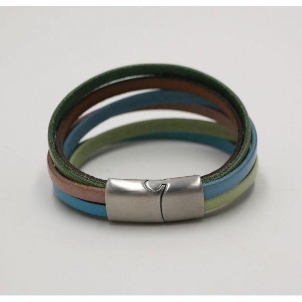 Bracelet manchette multi-cuirs coloris pastels