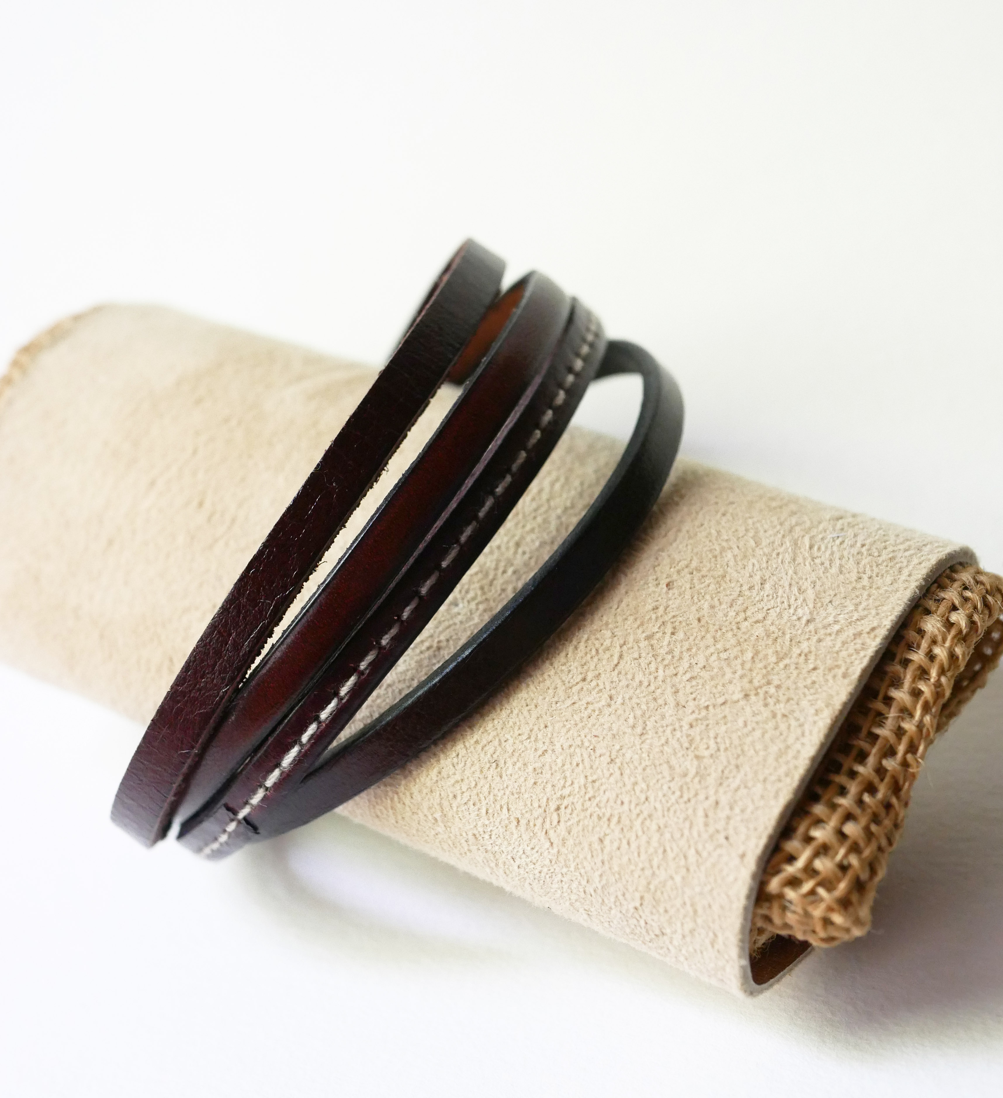 Bracelet manchette multi cuirs Marrons pour homme