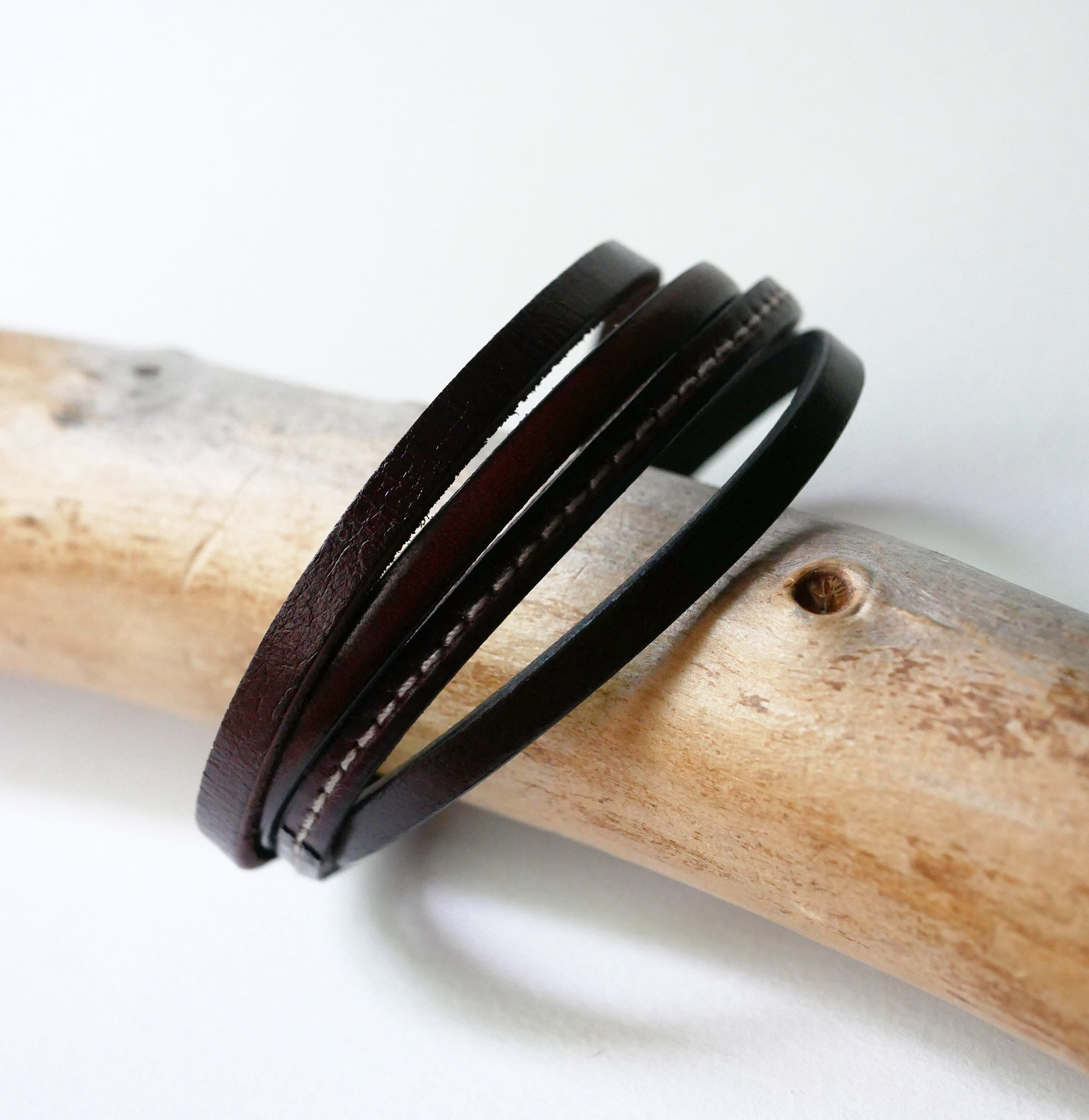 Bracelet manchette ajustable multi cuirs Marrons pour homme 