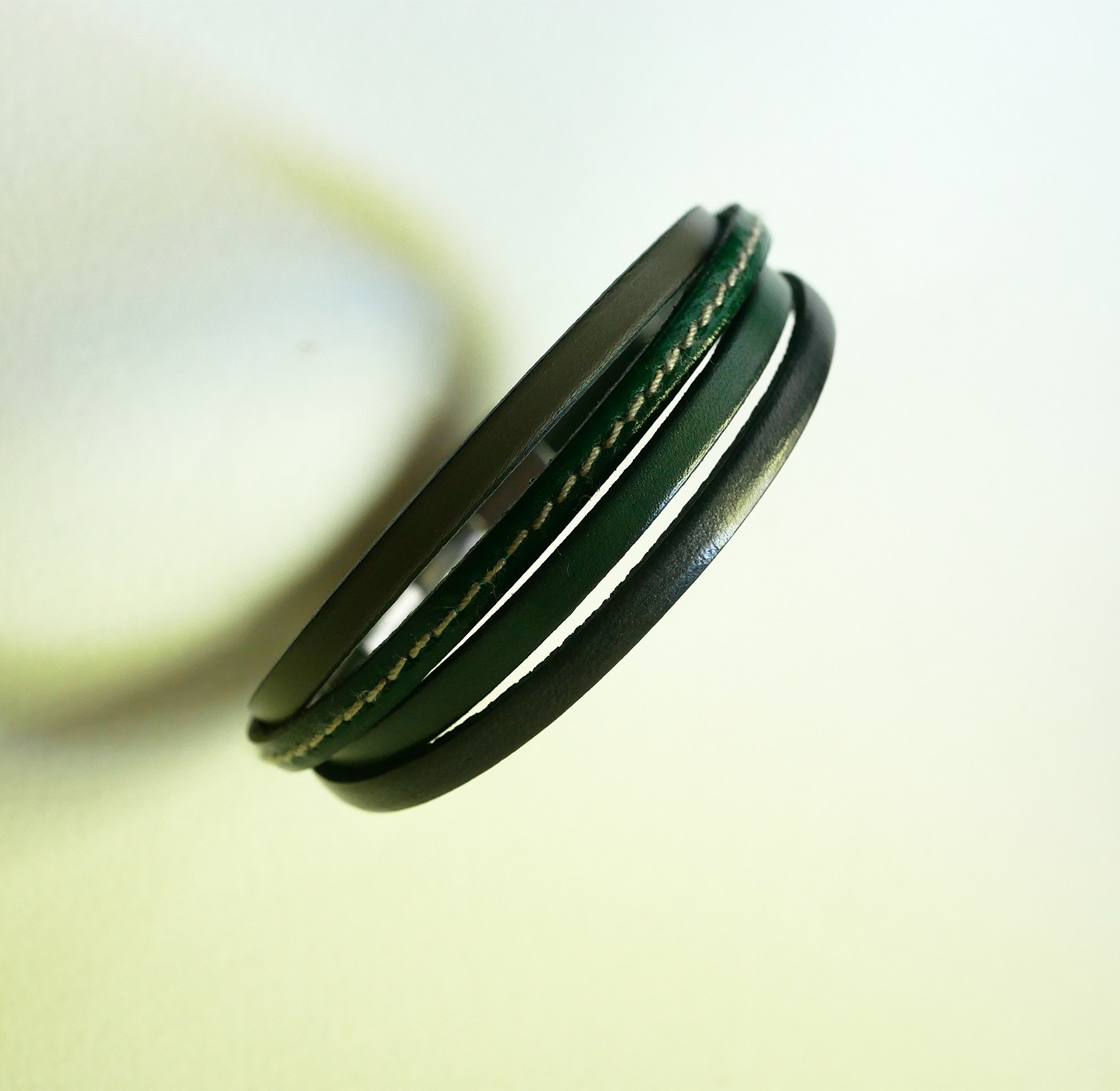 Bracelet manchette multi cuirs Verts & Gris pour homme