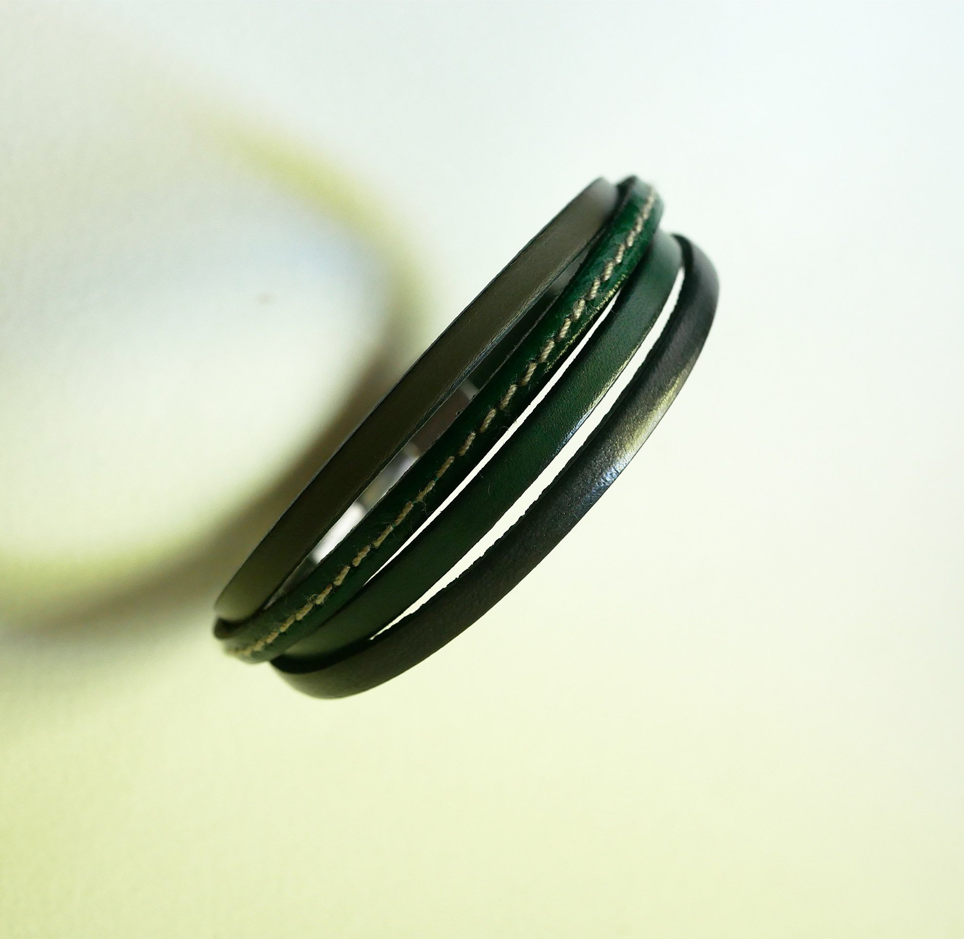 Bracelet manchette multi cuirs Verts & Gris pour homme