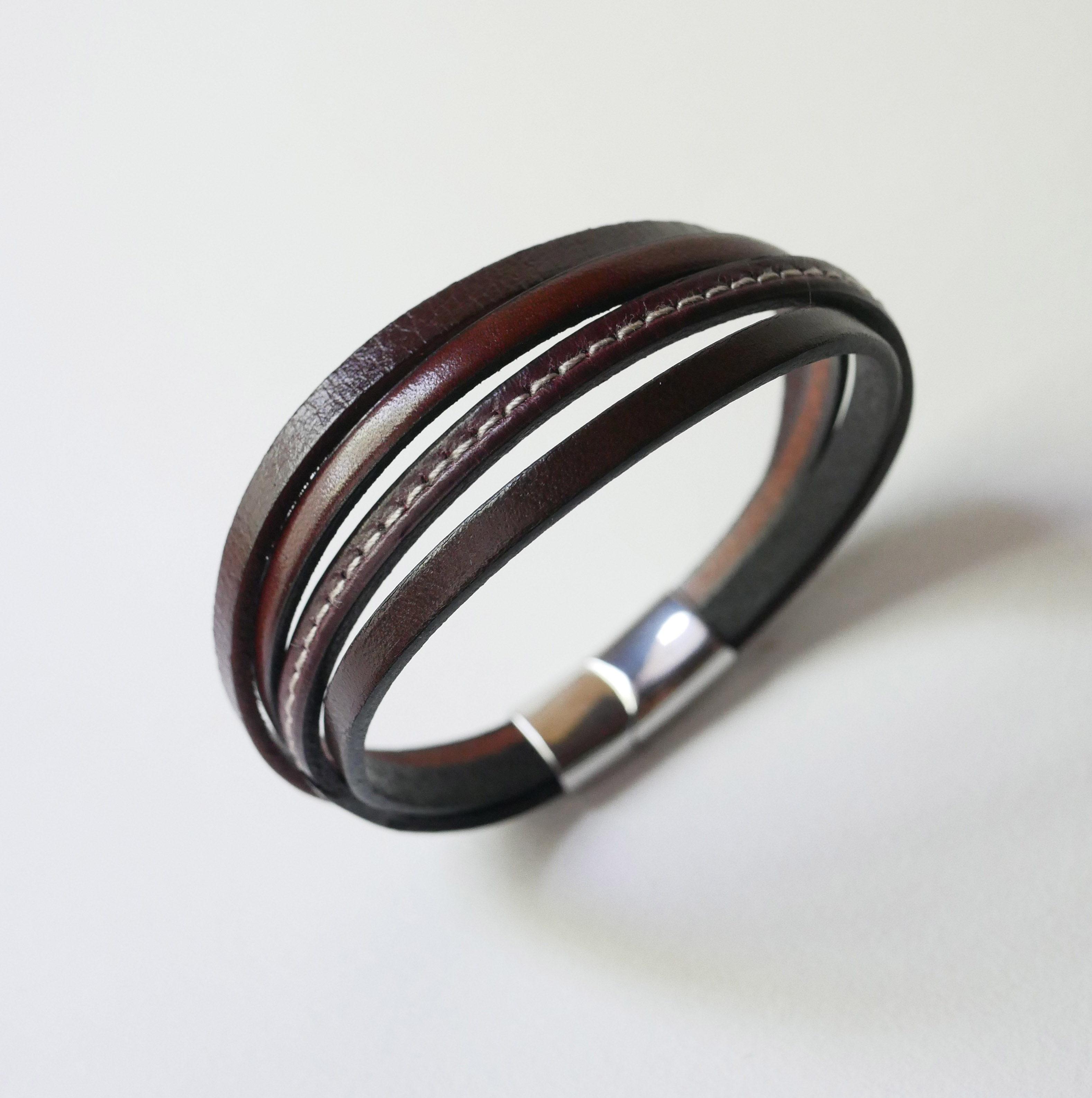 Bracelet manchette multi cuirs Marrons pour homme