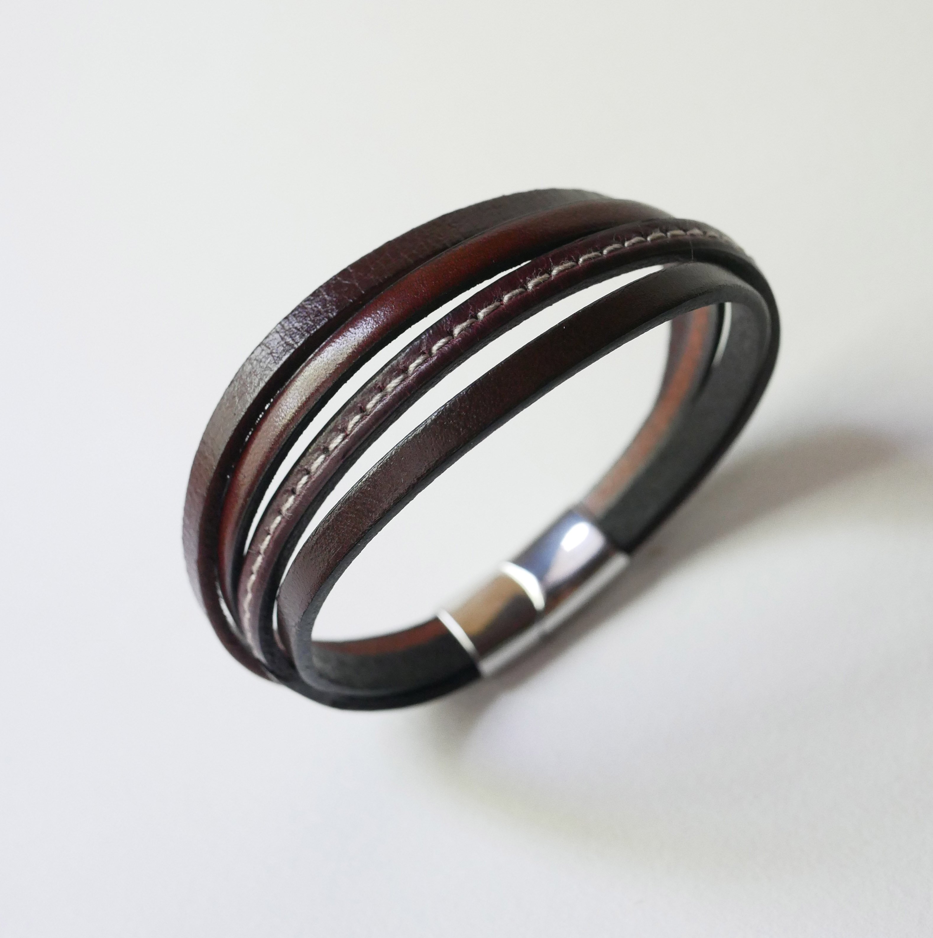 Bracelet manchette multi cuirs Marrons pour homme
