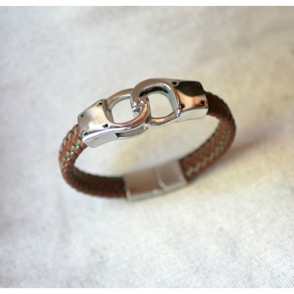 Bracelet menottes au cuir tressé couleur et taille au choix