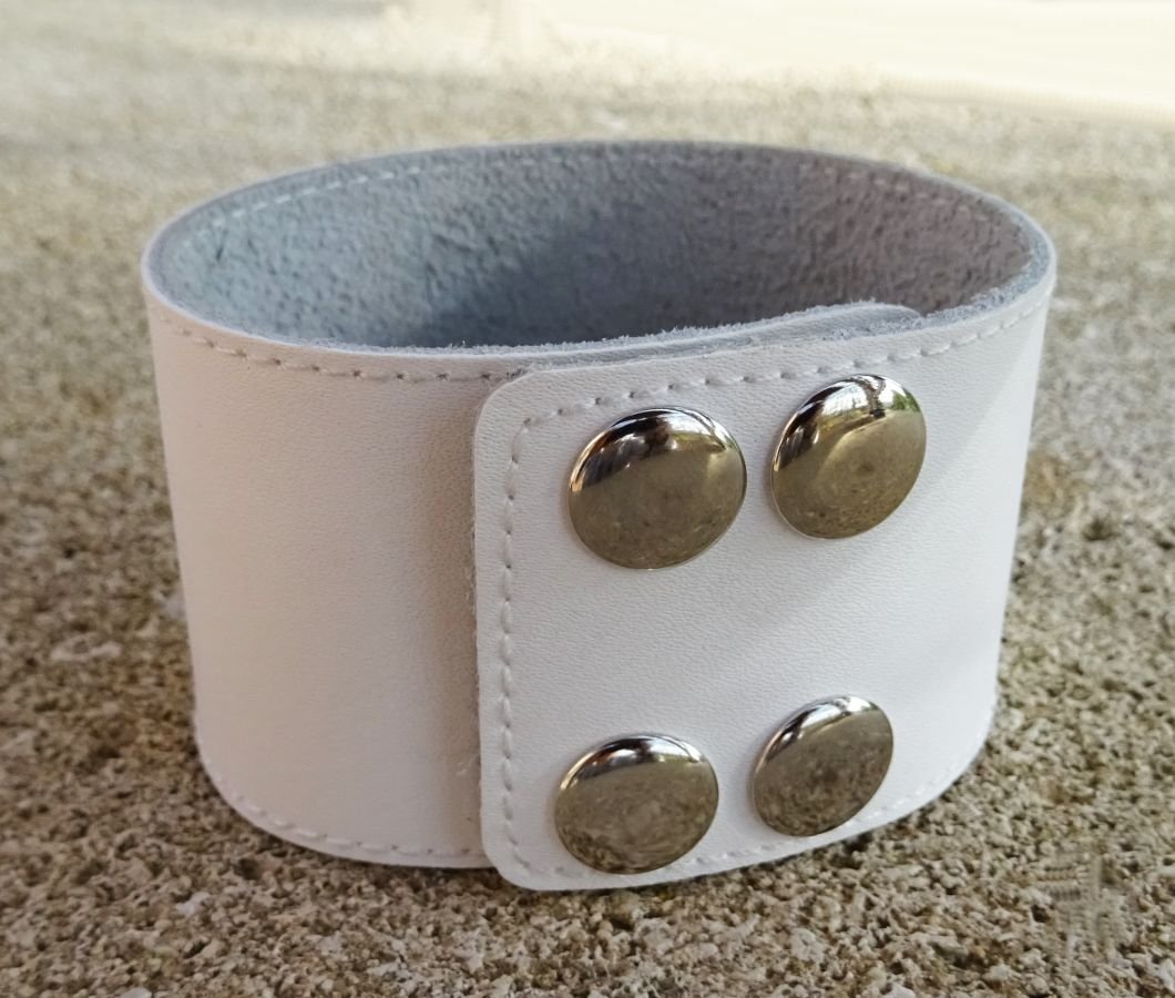 Bracelet mixte manchette cuir blanc