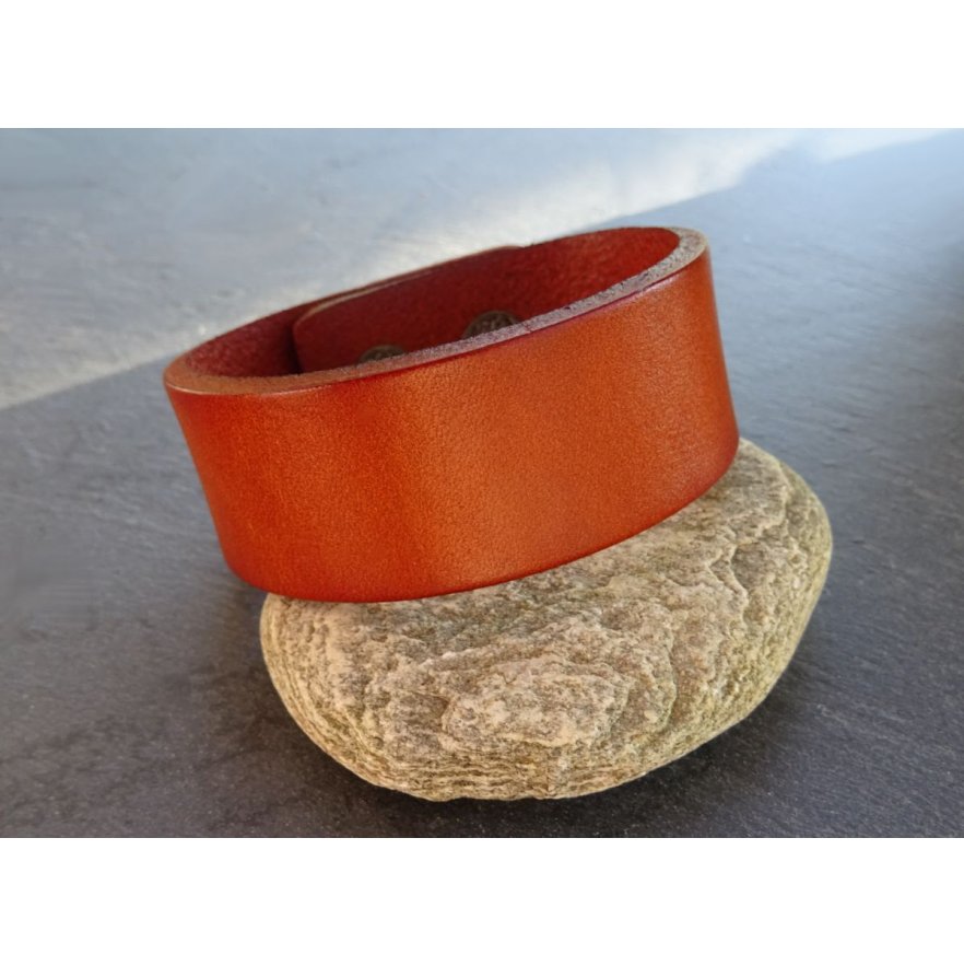 Bracelet mixte manchette cuir Camel à graver