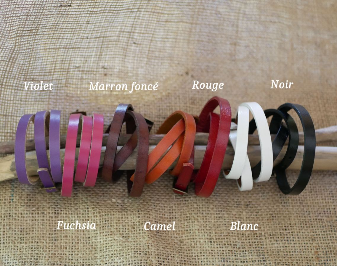 Bracelet mixte 3 tours en cuir couleur au choix