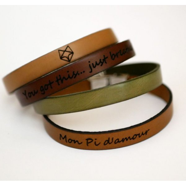 Bracelet cuir à personnaliser par gravure fermoir magnétique gris foncé