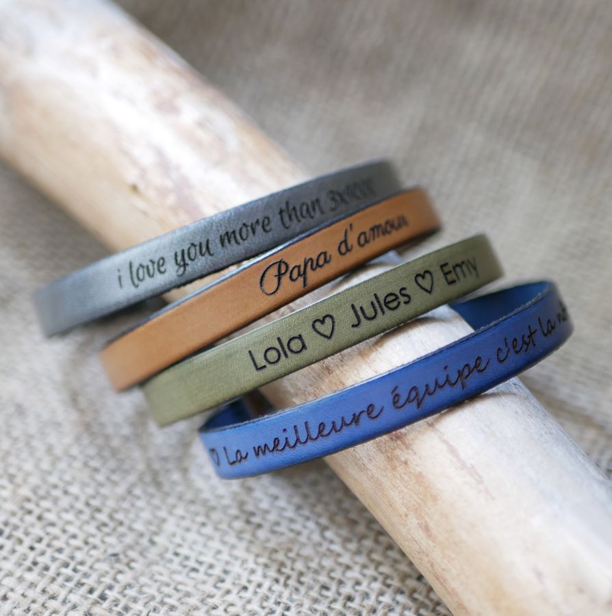 Bracelet en cuir gravé personnalisable pour homme fermoir au choix 
