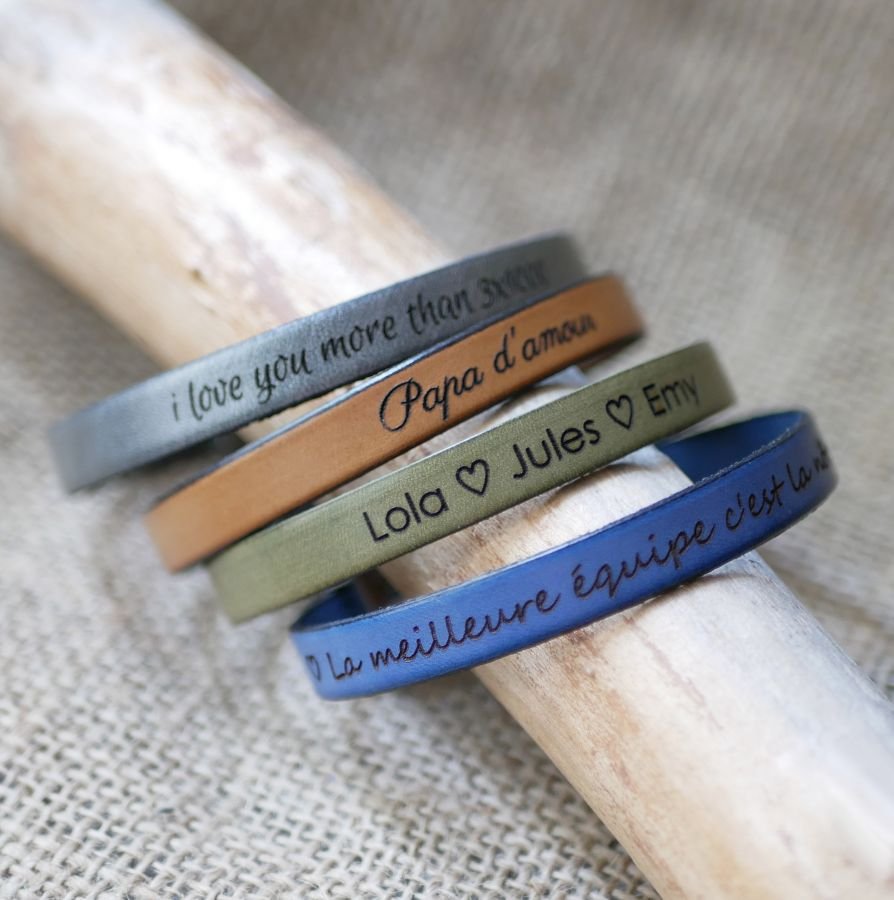 Bracelet en cuir gravé personnalisable pour homme fermoir au choix 