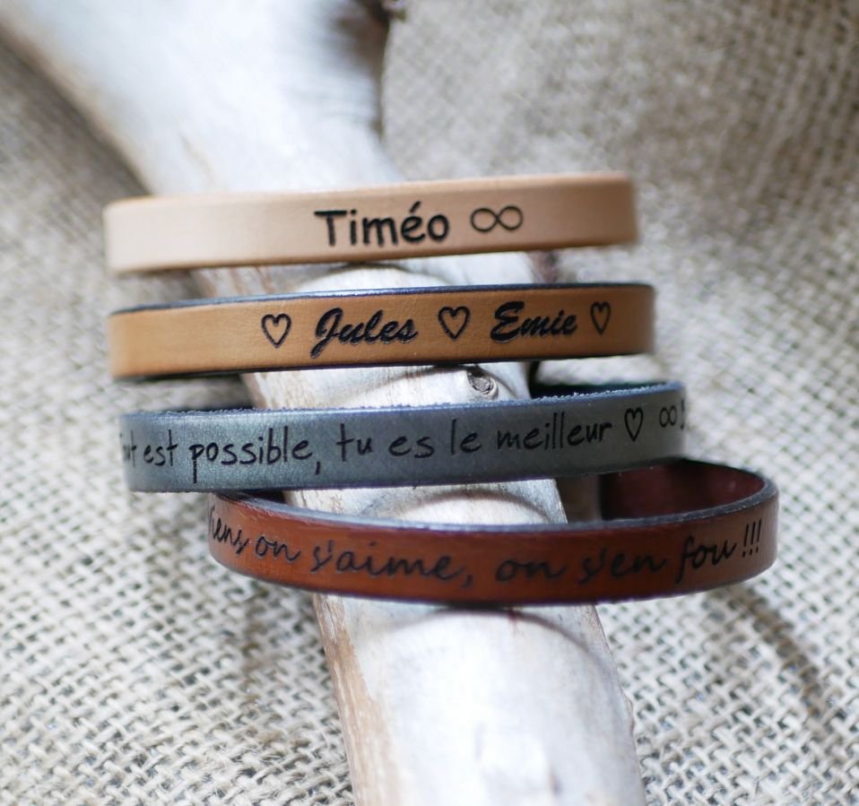 Bracelet en cuir gravé personnalisable pour homme fermoir au choix 
