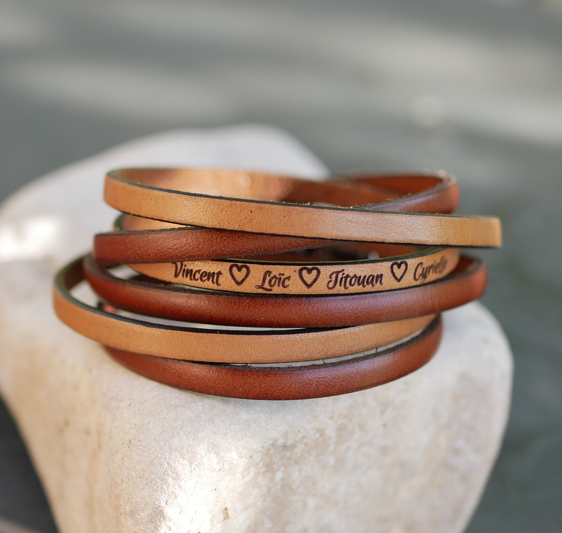 Bracelet à personnaliser multi-tours en cuir en duo pour femme ou homme