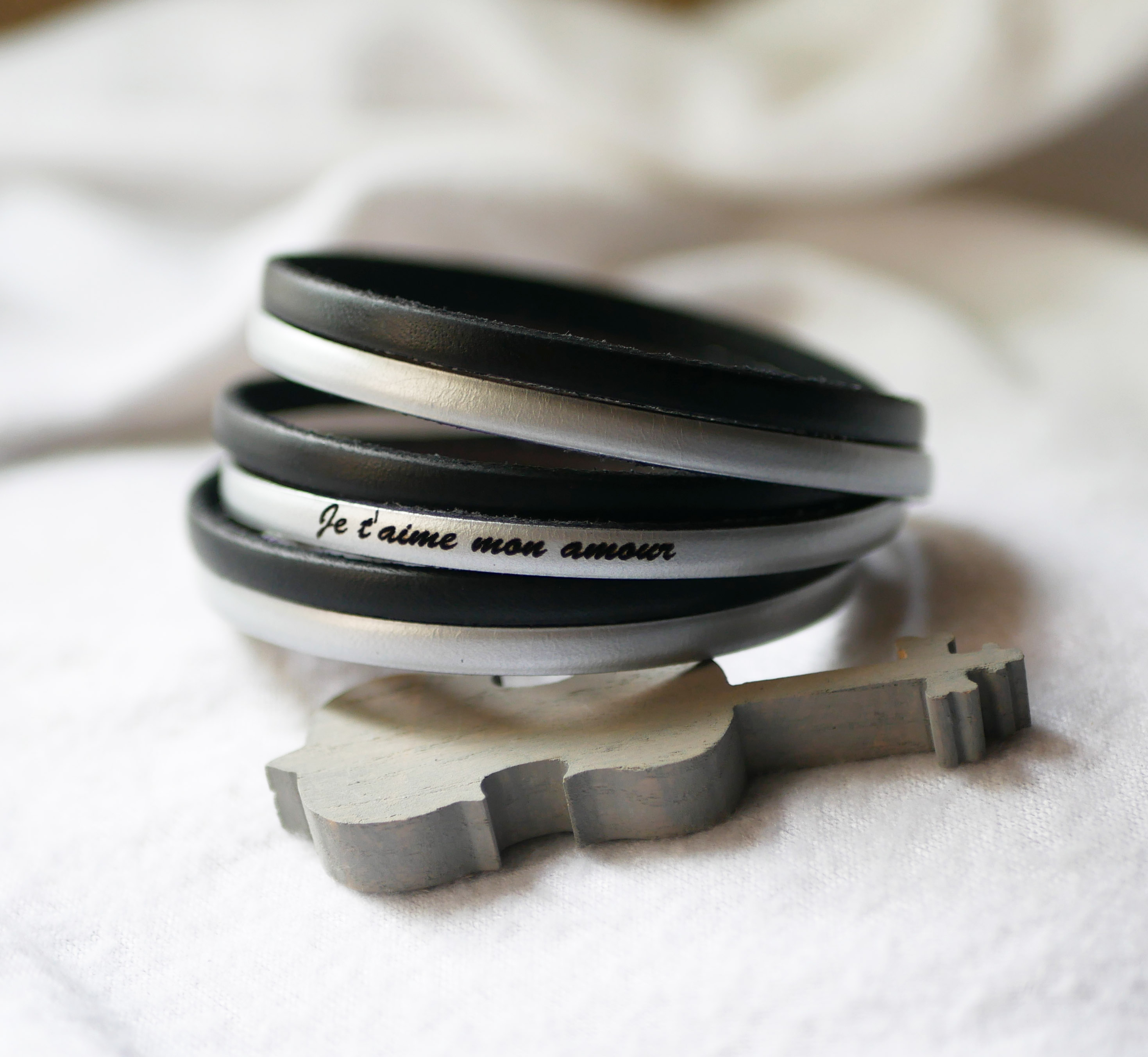Bracelet à personnaliser multi-tours en cuir en duo pour femme ou homme