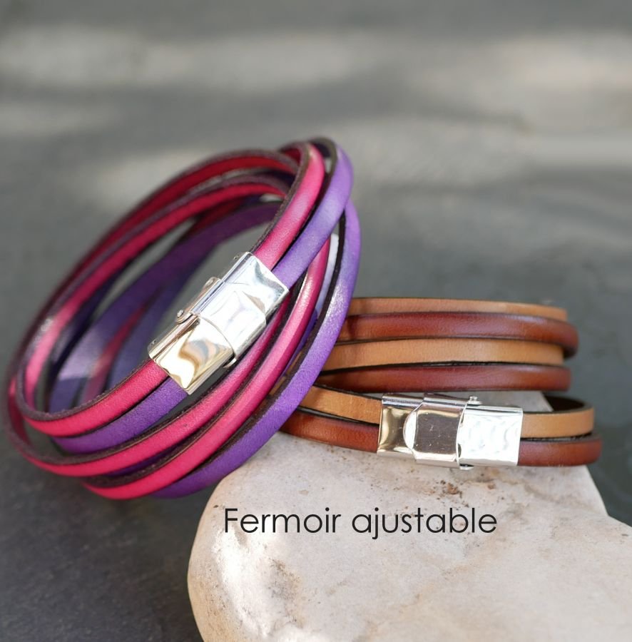 Bracelet à personnaliser en cuir triple tour en duo pour femme ou homme