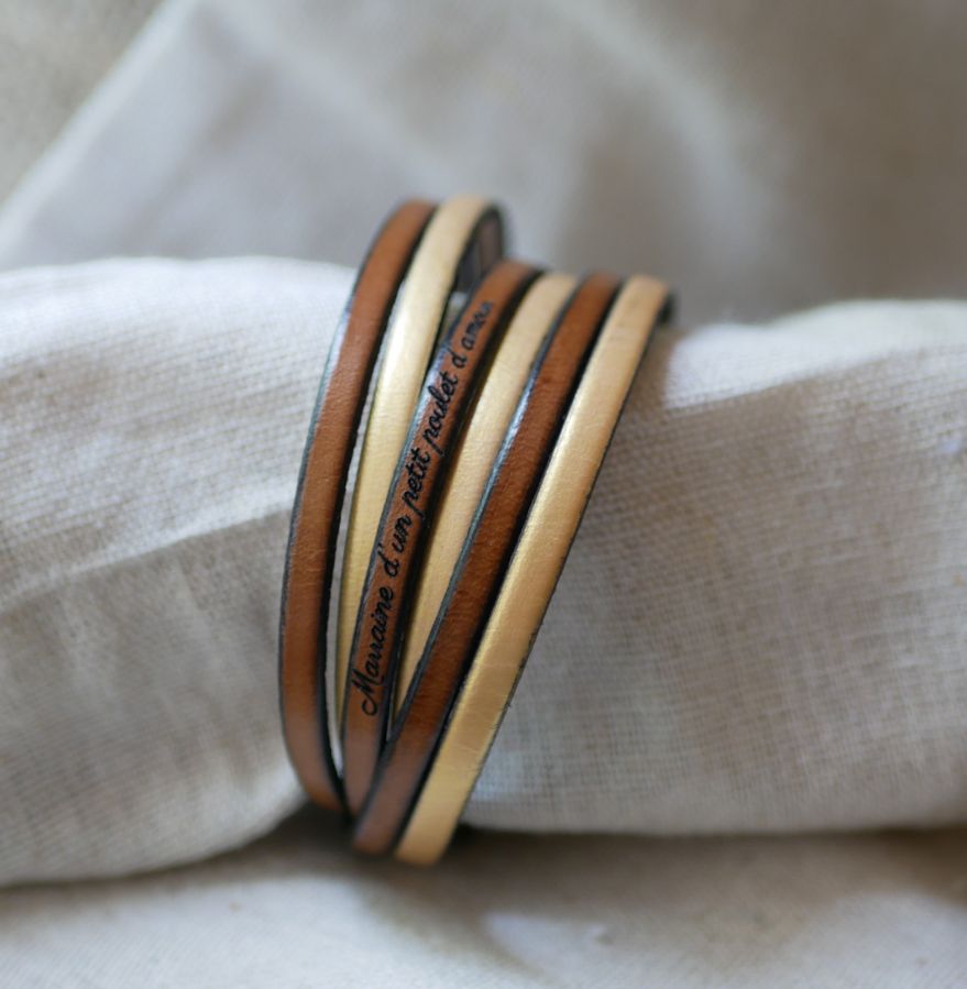 Bracelet à personnaliser en cuir triple tour en duo pour femme ou homme