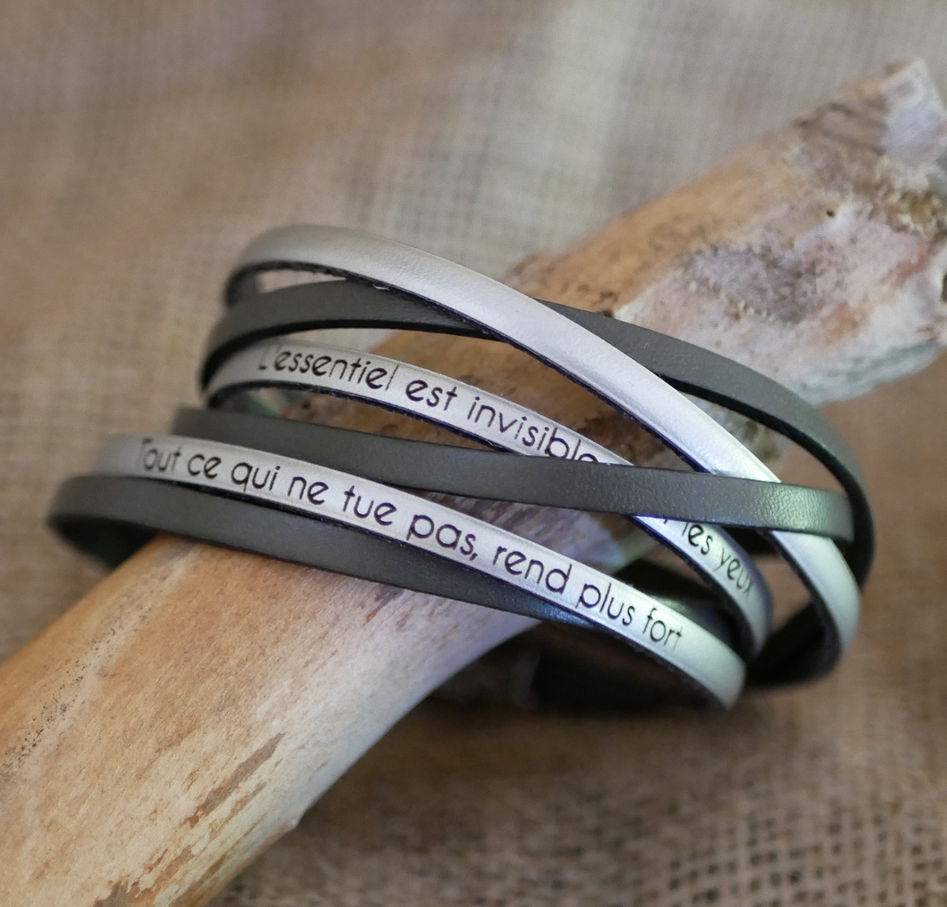 Bracelet à personnaliser multi-tours en cuir en duo pour femme ou homme