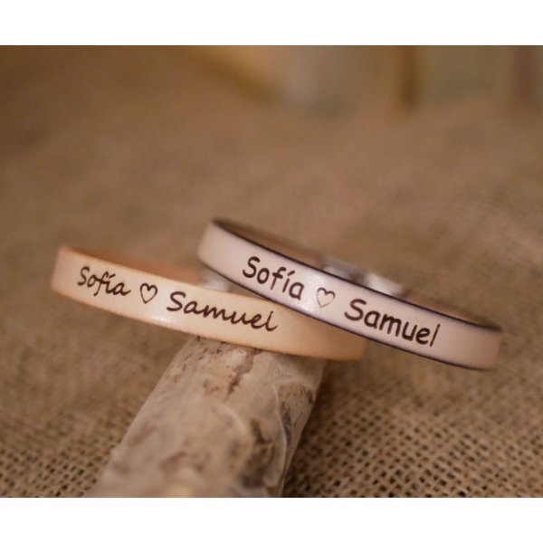Cadeau pour couple : 2 bracelet cuir personnalisés par gravure 