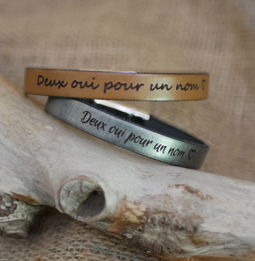 Cadeau pour couple : 2 bracelet cuir personnalisés par gravure 