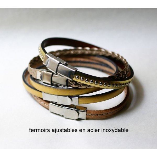 Ensemble de bracelets cuir à empiler personnalisables tons dorés et métallisés
