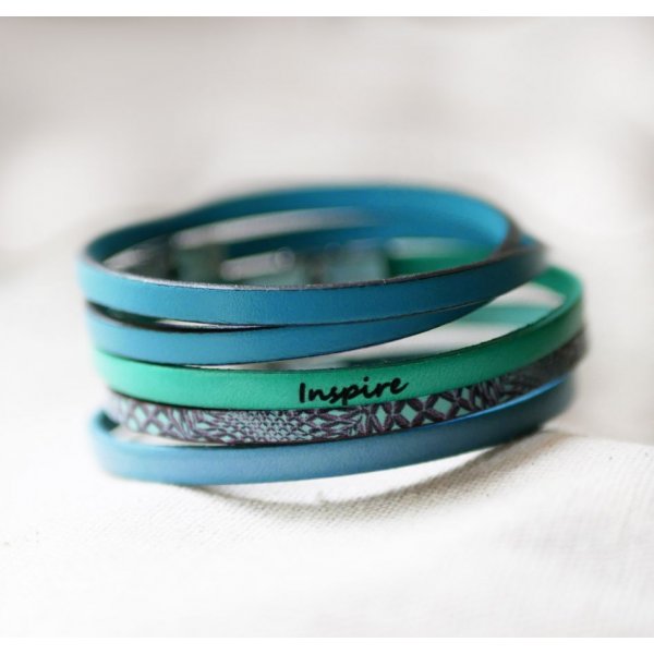 Ensemble de bracelets cuir à empiler personnalisables tons bleus et verts