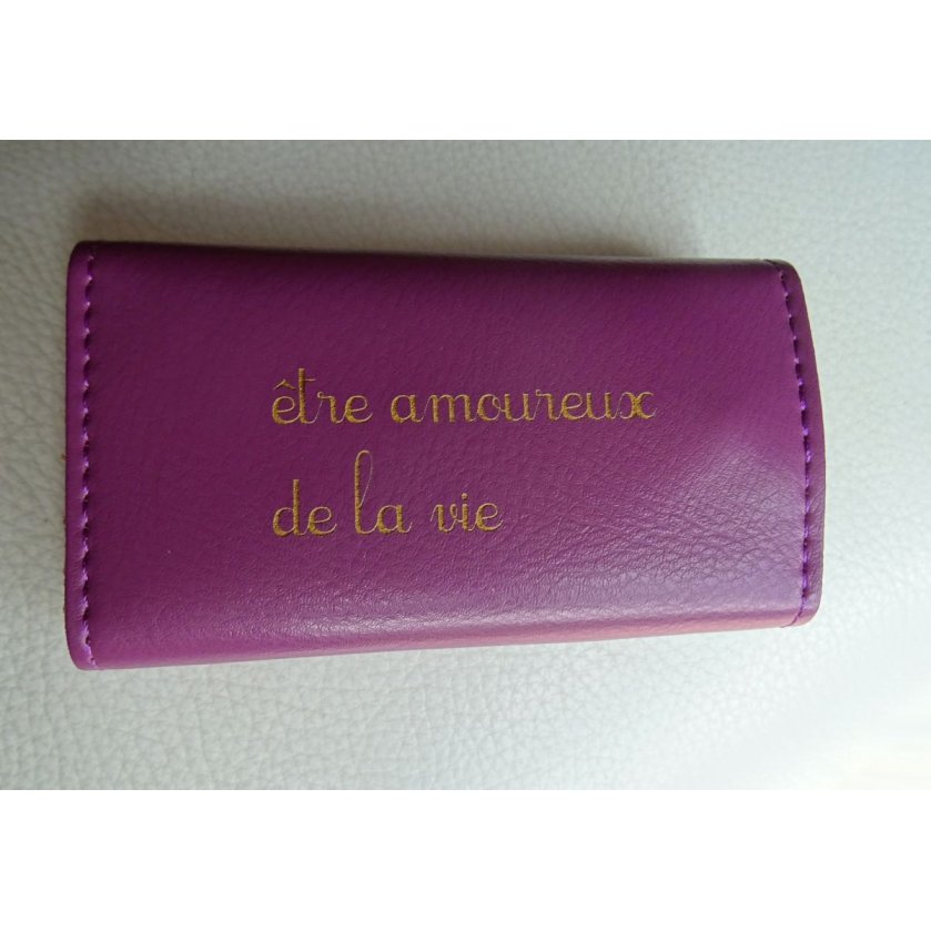 Etui porte clés en cuir Violet gravé