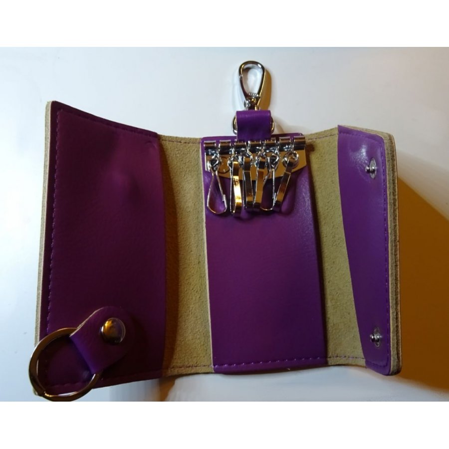 Etui porte clés en cuir Violet gravé