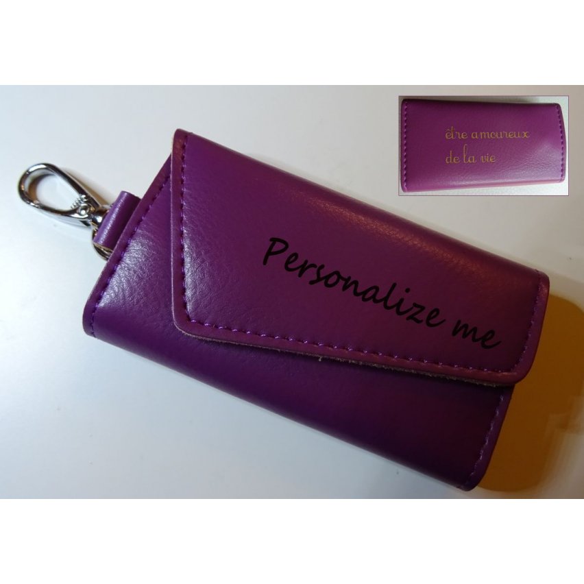 Etui porte clés en cuir Violet gravé