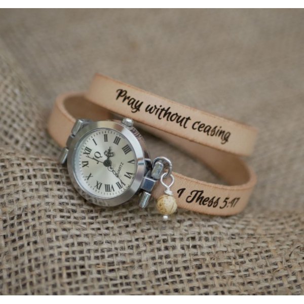 Montre bracelet cuir 2 tours personnalisable au cadran argenté