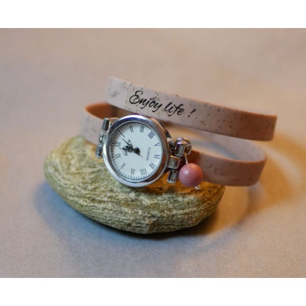 Montre argent bracelet en li&egrave;ge 2 tours fermoir ajustable